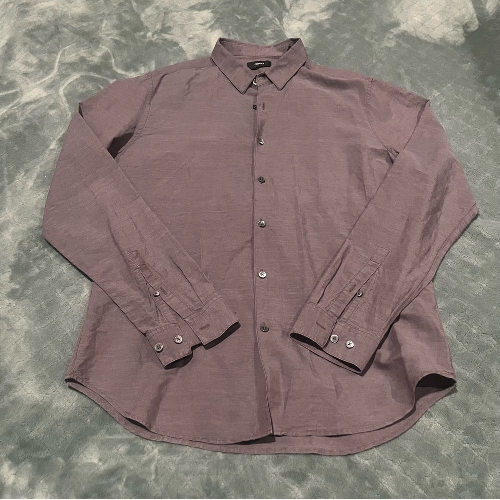 Theory Men's Purple linen cotton blend dress Shirt L‎